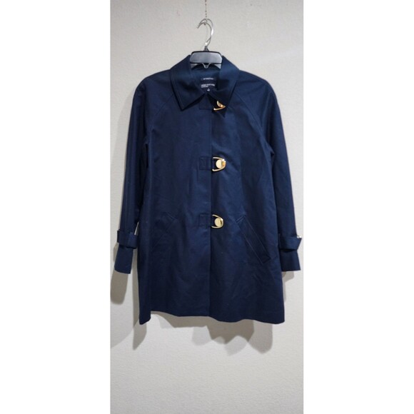 Jones New York Signature Swing Coat Womens S Navy Blue Stretch Pockets Snap EUC - Picture 2 of 15